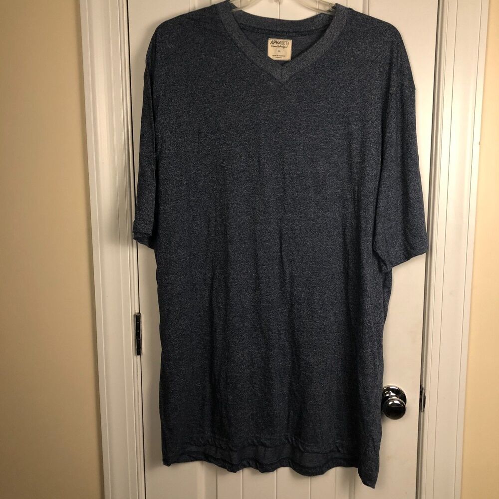 Alpha Beta Mens Blue Heather V-Neck T-Shirt Size 5X Soft Casual Basic Athleisure